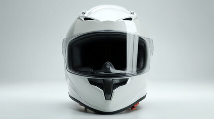 Fototapeta premium Front view of white full face helmet with clear visor mockup.