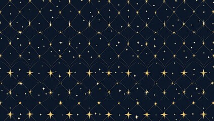 Elegant gold stars and lines on dark blue background.