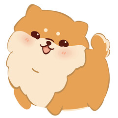 Cheerful Pomeranian pup with fluffy fur and a wide, joyful cartoon smile.