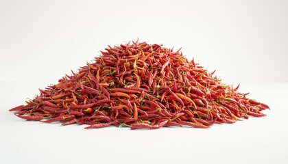 Naklejka premium Pile of Red Chili Peppers Freshly Harvested on a White Background