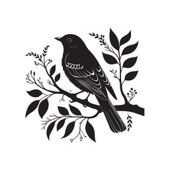 Stylized Bird Silhouette Perched on Branch