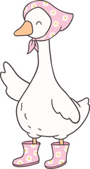 Cute Cute Goose in Floral Rain Boots Cartoon Playful Hand Drawn Goose