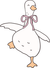 Cute Dancing Goose with  Ribbon Cartoon Playful Hand Drawn Goose