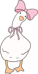 Cute Goose with Large Head Bow Cartoon Playful Hand Drawn Goose