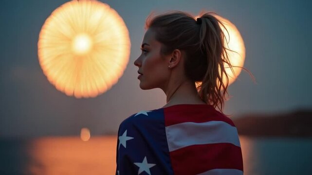 Woman Celebrating Independence Day with American Flag &ndash; Patriotism, Freedom, and National Pride
