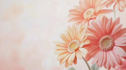 Fototapeta premium Elegant wedding invitation card background . Minimal hand painted watercolor Gerbera flowers texture template background. Design for wedding, vip cover, poster, rsvp moderncard.Valentine's Day