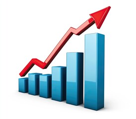 3D bar graph showing upward trend, growth, and success.