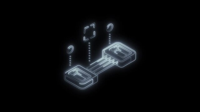 Glowing neon elastic band icon 4k  isolated on black background. HD Video motion graphic animation
