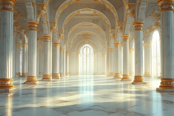 Obraz premium Grand Hall With Marble Columns And Golden Details Elegant Interior Design