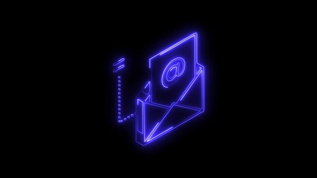 Glowing neon email icon 4k  isolated on black background. HD Video motion graphic animation