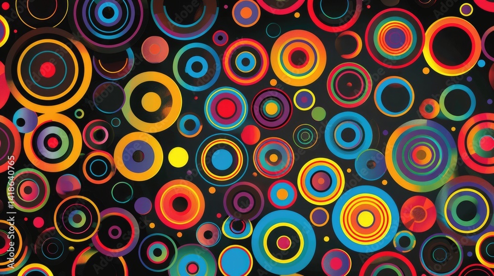 Poster colorful abstract concentric circles forming a dynamic pattern. digital artwork of vibrant color cir