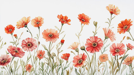 Fototapeta premium Elegant wedding invitation card background . Minimal hand painted watercolor Gerbera flowers texture template background. Design for wedding, vip cover, poster, rsvp moderncard.Valentine's Day