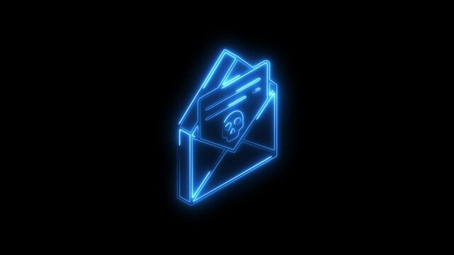 Glowing neon email icon 4k isolated on black background. HD Video motion graphic animation