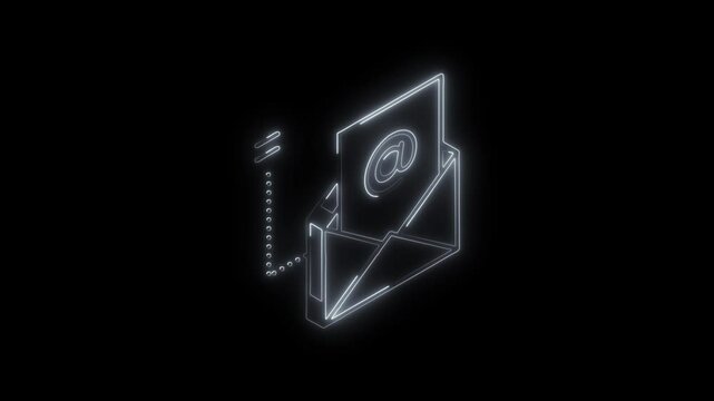 Glowing neon email icon 4k  isolated on black background. HD Video motion graphic animation