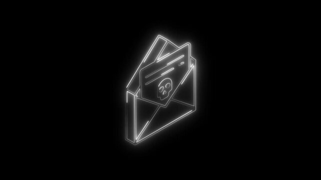 Glowing neon email icon 4k  isolated on black background. HD Video motion graphic animation