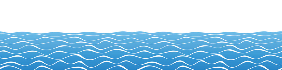 Fototapeta premium Vector drawing sea waves, seamless border, isolated on white background