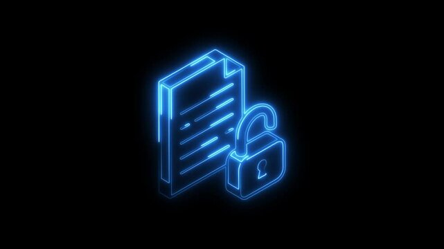 Glowing neon encrypted data icon 4k isolated on black background. HD Video motion graphic animation