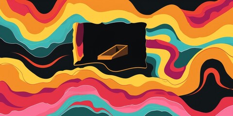 Colorful layered paper cutout with an arched doorway. Background image of vibrant color with layer and overlapping wave with dark black door. Abstract image for creative and modern design. AIG51.