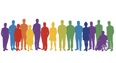 Colorful Silhouettes of a Diverse Inclusive Community Standing in Unity