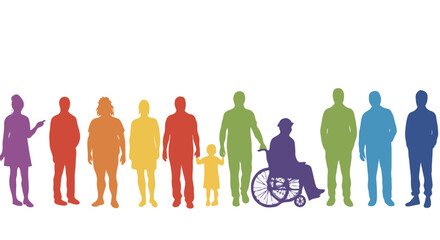 Colorful Silhouettes of a Diverse Inclusive Community Standing in Unity