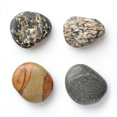 Variety of Natural Stones on White Background Showing Unique Patterns