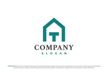 letter a and t minimalist house logo