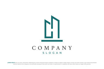 letter h urban building line art logo