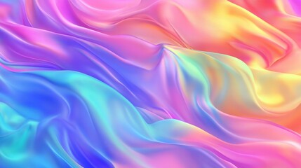 Obraz premium abstract rainbow wave pattern with smooth color transitions, flowing silk-like movement, luminous gradient streams, artistic pride design, floating ribbon dance, ethereal atmospheric lighting,
