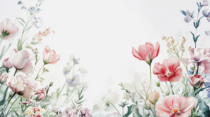 Fototapeta premium Elegant wedding invitation card background . Minimal hand painted watercolor botanical flowers texture template background. Design for wedding, vip cover, poster, rsvp moderncard.Valentine's Day