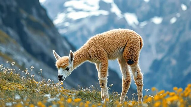 Adorable Alpaca in Mountain Meadow