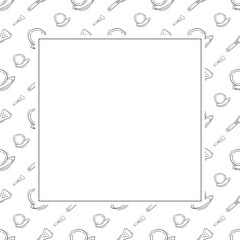 kitchen utensil frame. doodle kitchenware square frame. kitchen background