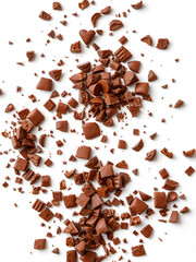 Fototapeta premium Chopped, milled chocolate falling on white background