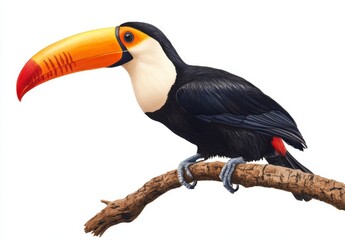 Fototapeta premium Vibrant Toucan Perched on Branch with Stunning Colorful Beak