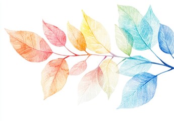 Obraz premium Colorful Watercolor Leaves in Gentle Pastel Shades on White Background