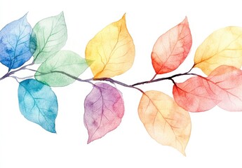 Obraz premium Colorful Watercolor Leaves Illustration on White Background