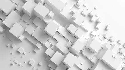 3D abstract geometric cubes on a white background. Abstract artwork of 3D rendering artwork of geometric shapes popping out from wall. Digital artwork for modern building. Abstract background. AIG51.