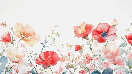 Fototapeta premium Elegant wedding invitation card background . Minimal hand painted watercolor botanical flowers texture template background. Design for wedding, vip cover, poster, rsvp moderncard.Valentine's Day