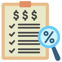 Inspection mini illustration flat color icon, use for taxation, economy, business, finance, UI, UX kit, app and web development, digital or print.