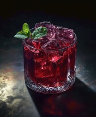 Blueberry raspberry juice with ice cubes