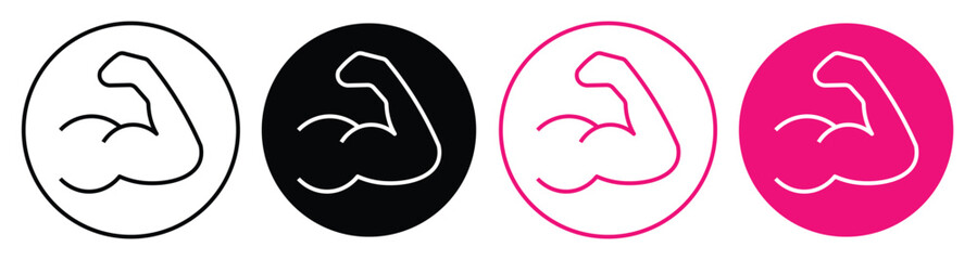 Strong muscular arms vector icon. Muscle icon. Bicep symbol. Muscular power pictogram isolated on a white and black background