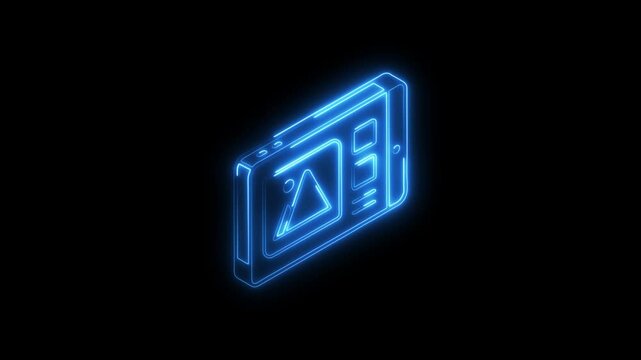 Glowing neon gallery icon 4k isolated on black background. HD Video motion graphic animation