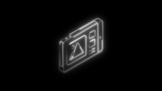 Glowing neon gallery icon 4k  isolated on black background. HD Video motion graphic animation