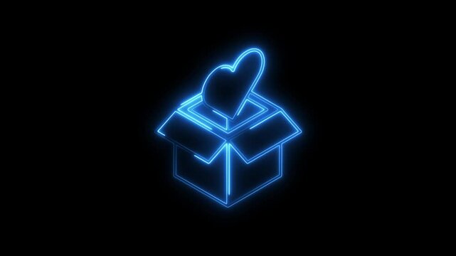 Glowing neon gift icon 4k, isolated on black background. HD Video motion graphic animation