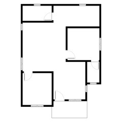 Black and White floor plan of a modern unfurnished house for your design. Suburban house vector blueprint. Architectural background.