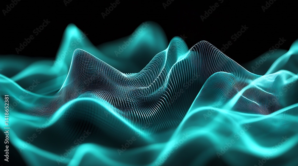 Aufkleber Abstract digital waveforms in glowing turquoise tones creating a stunning visual representation of sound waves : Generative AI