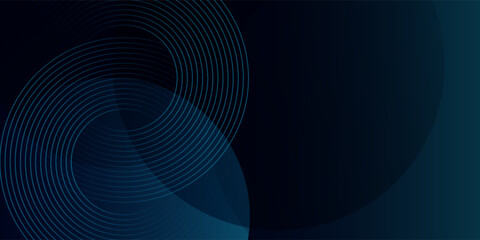 Modern dark blue abstract horizontal banner background with glowing geometric lines. Shiny blue diagonal rounded lines pattern. Futuristic concept. Suit for cover, brochure, presentation, flyer, web