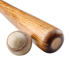 Close up wooden baseball bat and ball isolated on white, clipping --v 7.0
