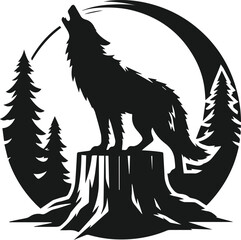 Wolf howling vector black