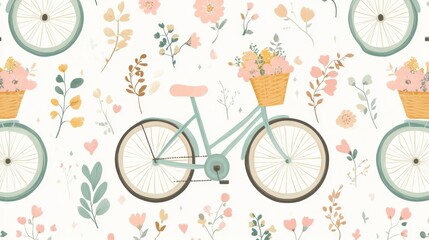 Delicate floral bicycle pattern with pastel colors.