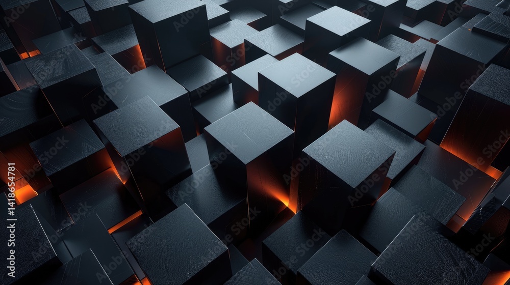 Poster this abstract dark wallpaper features a dynamic composition of black cubes with a subtle glow. the m